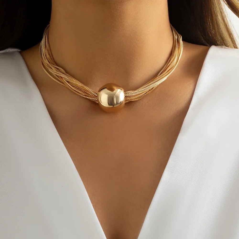 Gold Ball Multi Chain Choker - Picture 1 of 4